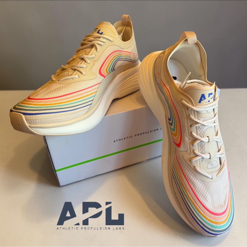 APL Men’s size 11 streamline LSneakers w Rainbow Stripe Accents NIB!
